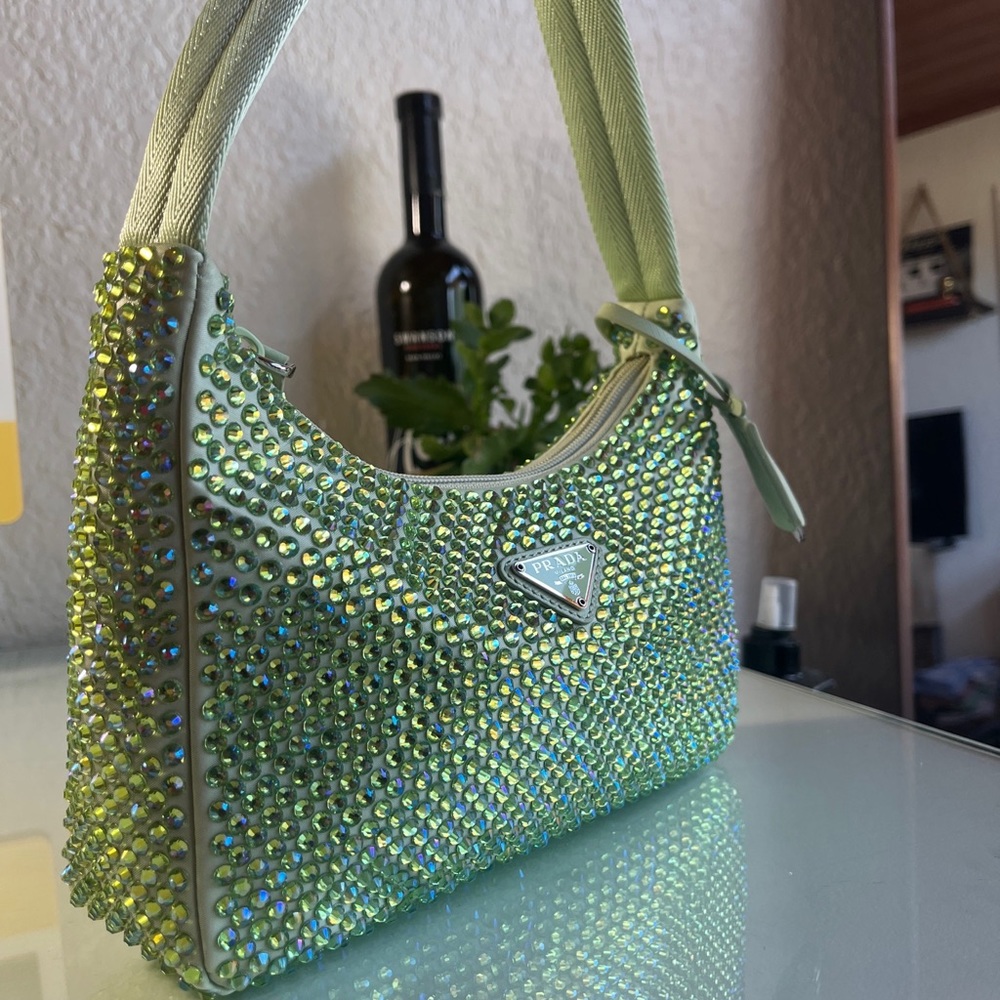 Prada re edition green crystal bag